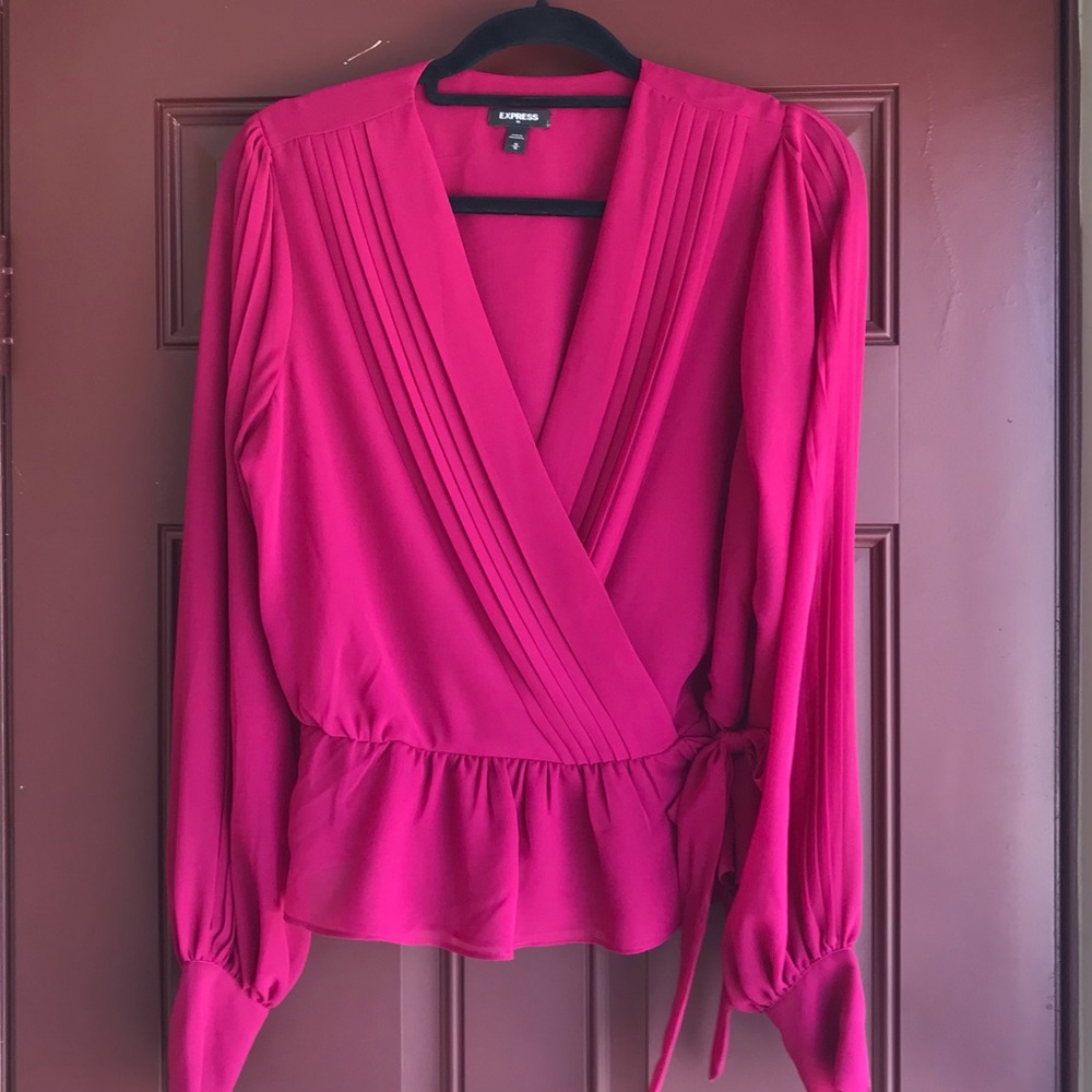 Express Raspberry Pink Wrap Blouse - image 1
